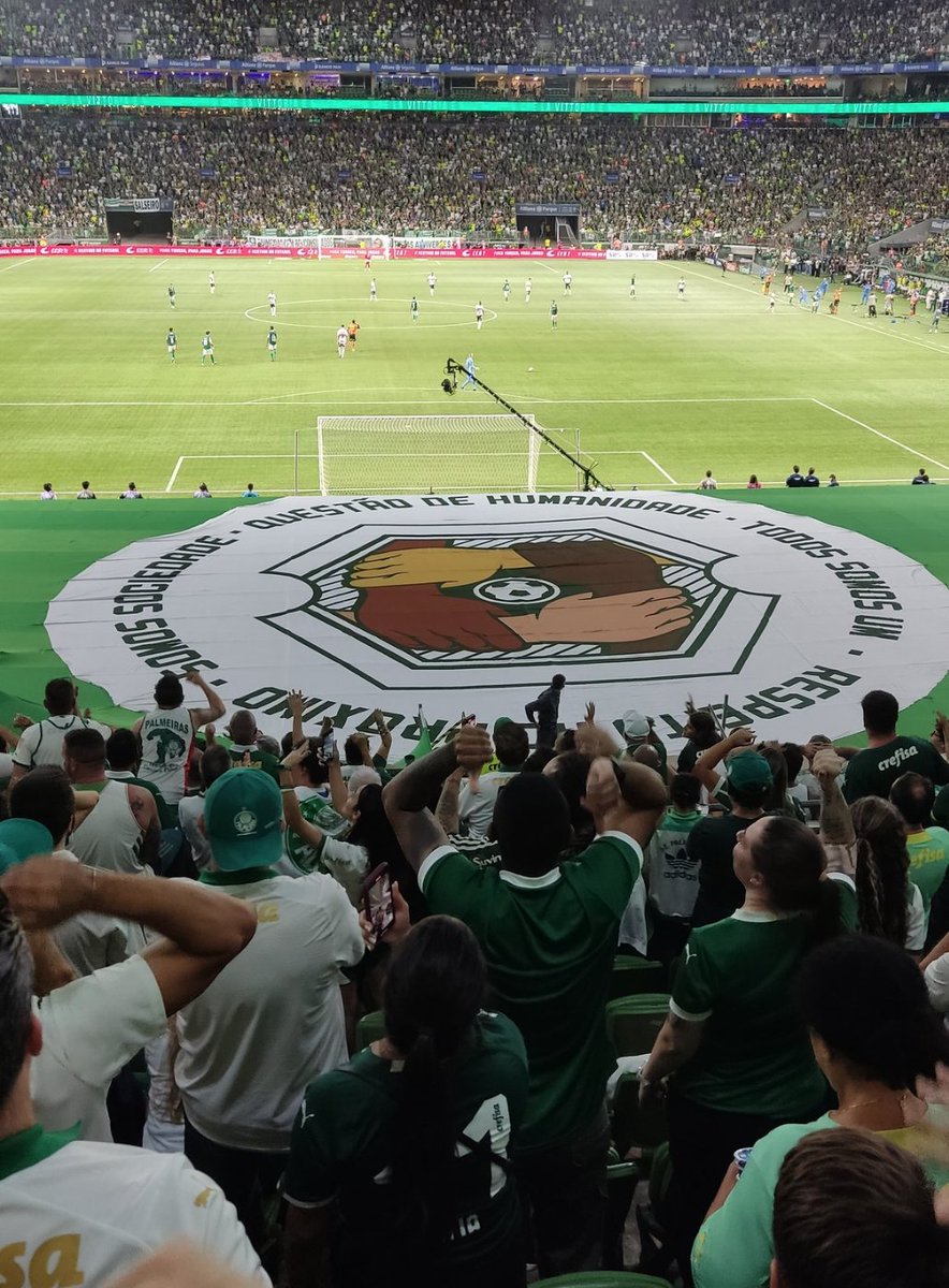 albertoscerri's tweet image. O Palmeiras e sua torcida deram demonstrações antirracistas no jogo de ontem, em apoio ao Luighi. Teve o punho cerrado de todo o estádio no 1º minuto do jogo (iniciativa da Mancha), fala emocionante do Rincón Sapiência, bandeirão &quot;Somos Sociedade&quot; e faixa contra o racismo. (+)