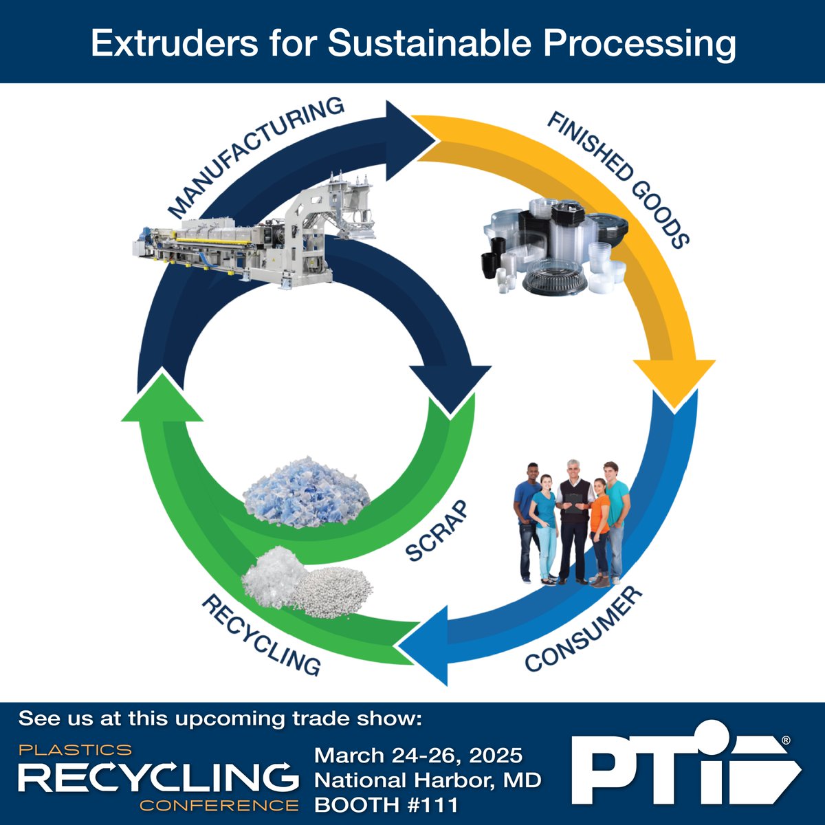 PTiExtruders's tweet photo. PTi offers twin screw dryerless technology which provides processors with specific advantages for achieving sustainable goals.

Discuss details with us at the Plastics Recycling Conference in Washington DC, March 24-26, 2025 https://t.co/U8bESq6vCy https://t.co/cHLZzFcCGE