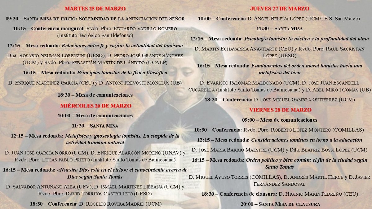Jornadas Catolicismo UCM (@jcatolicismoucm) on Twitter photo Queridos amigos:
Anunciamos con gran alegría que ya está disponible el programa definitivo del ya muy cercano VIII Congreso de Pensamiento Católico. Del 25 al 28 de marzo en el Salón de Grados de la Facultad de Filosofía UCM.
Puede consultarse en la web: congresocatolicismoucm.wordpress.com/programa/ Queridos amigos:
Anunciamos con gran alegría que ya está disponible el programa definitivo del ya muy cercano VIII Congreso de Pensamiento Católico. Del 25 al 28 de marzo en el Salón de Grados de la Facultad de Filosofía UCM.
Puede consultarse en la web: congresocatolicismoucm.wordpress.com/programa/