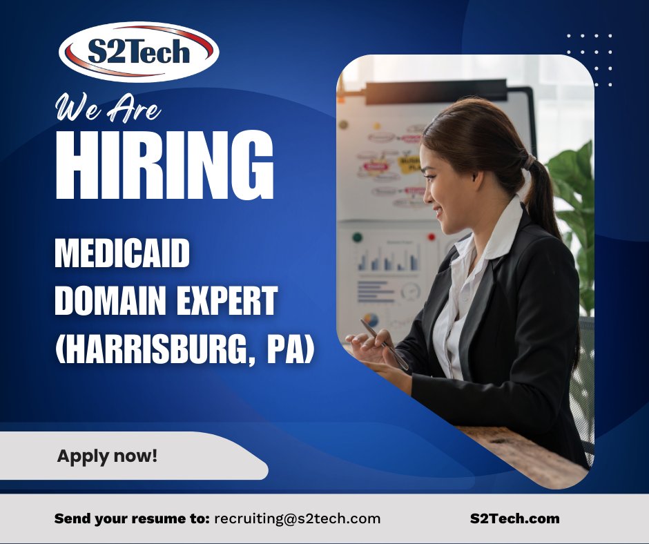 📢 We’re Hiring: Medicaid Domain Expert (Harrisburg, PA)
✅ 5+ yrs working with Medicaid systems &amp; MMIS
✅ Expertise in regulations, IVV, &amp; system improvements
✅ Drive modular MMIS solutions for Medicaid
bit.ly/S2TechCareers

#MedicaidJobs #Consulting #HealthcareIT #NowHiring