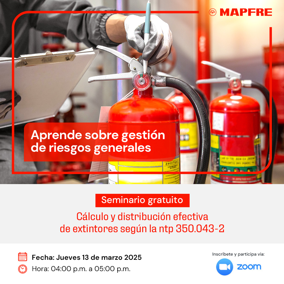 ¿Tus instalaciones están realmente protegidas contra incendios? 🔥 Aprende a calcular y distribuir extintores de forma efectiva para cuidar a tu equipo y bienes. ¡Inscríbete!👉 bit.ly/4jNonOp
🗓️ Jueves 13
🕓 4:00 p.m.

#MAPFRE #CuidamosLoQueTeImporta #WebinarMapfreRRGG