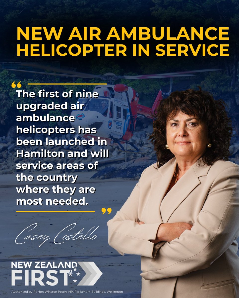 New Zealand First (@nzfirst) on Twitter photo When an accident or emergency happens in remote communities, we need to be able to respond. <a href="/CaseyCostelloMP/">Casey Costello MP</a> has launched the first of nine new air ambulances in Hamilton as part of the Government’s investment to upgrade some of New Zealand’s ageing air ambulance fleet. When an accident or emergency happens in remote communities, we need to be able to respond. <a href="/CaseyCostelloMP/">Casey Costello MP</a> has launched the first of nine new air ambulances in Hamilton as part of the Government’s investment to upgrade some of New Zealand’s ageing air ambulance fleet.