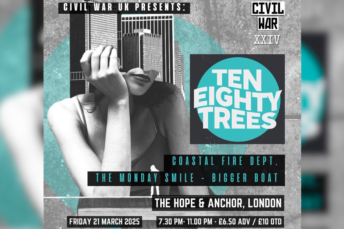 LoudEnoughMagazine (@loudenoughzine) on Twitter photo LONDON SHOW NEWS - Islington - 21 March
Civil War host another of their live music events at <a href="/TheHopeLiveN1/">Hope and Anchor Live</a>
With
<a href="/TenEightyTrees/">Ten Eighty Trees</a>
<a href="/CoastalFireDept/">Coastal Fire Dept</a>
The Monday Smile
Bigger Boat
Info and Tickets: wegottickets.com/event/650124
Support new bands. Support small venues. Enjoy live music. LONDON SHOW NEWS - Islington - 21 March
Civil War host another of their live music events at <a href="/TheHopeLiveN1/">Hope and Anchor Live</a>
With
<a href="/TenEightyTrees/">Ten Eighty Trees</a>
<a href="/CoastalFireDept/">Coastal Fire Dept</a>
The Monday Smile
Bigger Boat
Info and Tickets: wegottickets.com/event/650124
Support new bands. Support small venues. Enjoy live music.
