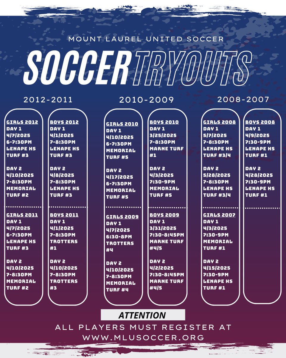 mlusoccer's tweet photo. 2025-2026 MLU Travel Tryouts! Register at https://t.co/9fdAmz94MS https://t.co/jVM5lOW7Vu