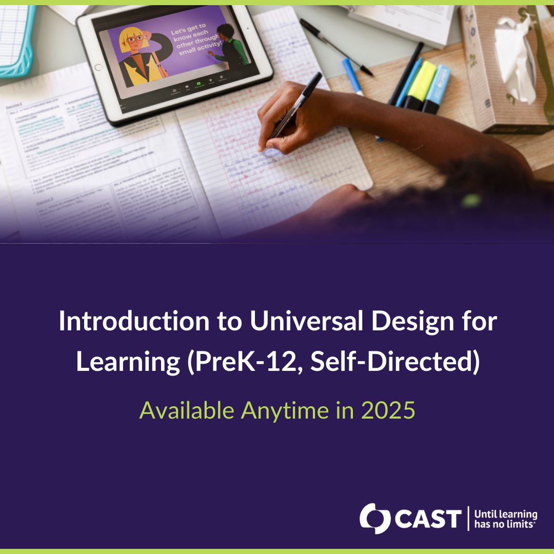 Looking for a flexible way to learn about Universal Design for Learning? Our new self-directed online course gives PreK-12 educators the tools to design inclusive, student-centered learning environments—on their own schedule.

Start anytime in 2025. Register now: