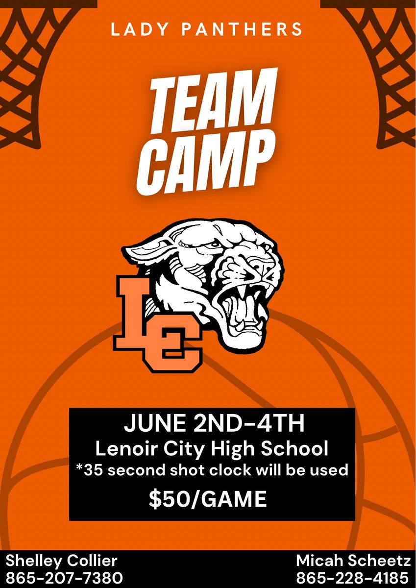 Team Camp!
We will be hosting team camp this summer. June 2-4. We will also be utilizing the 35 second shot clock during these games. All games will take place at LC middle/high school. If interested please reach out to Shelley Collier or Micah Scheetz. Details are below.
