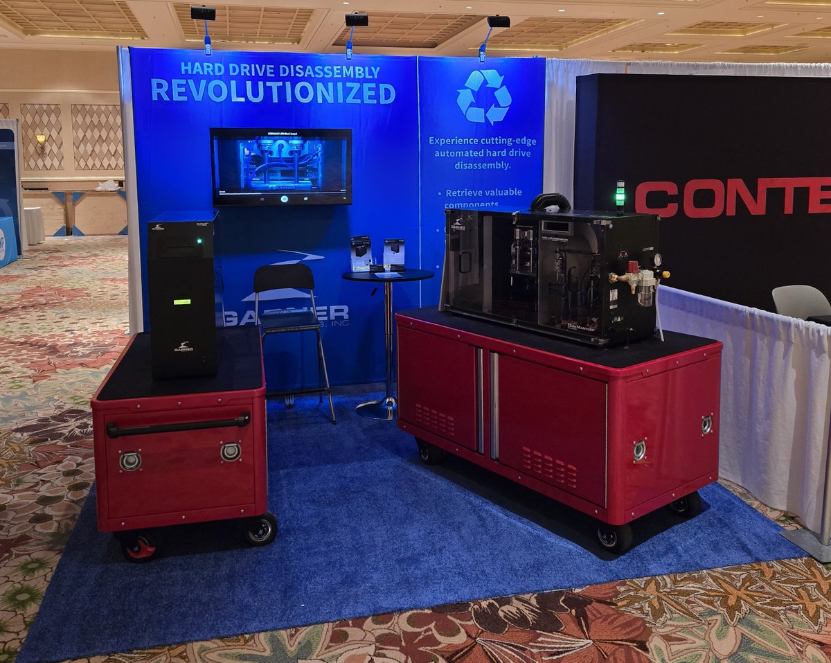 #RLAVegas2025 Booth 417! For the 1st time, we're hosting live demos of the #DiskMantler—our awardwinning hard drive disassembly solution! Watch it disassemble a drive in &lt;60 secs, separating key components like #neodymium magnets, disks &amp; platters. Winner of DOE's E-SCRAP Prize!