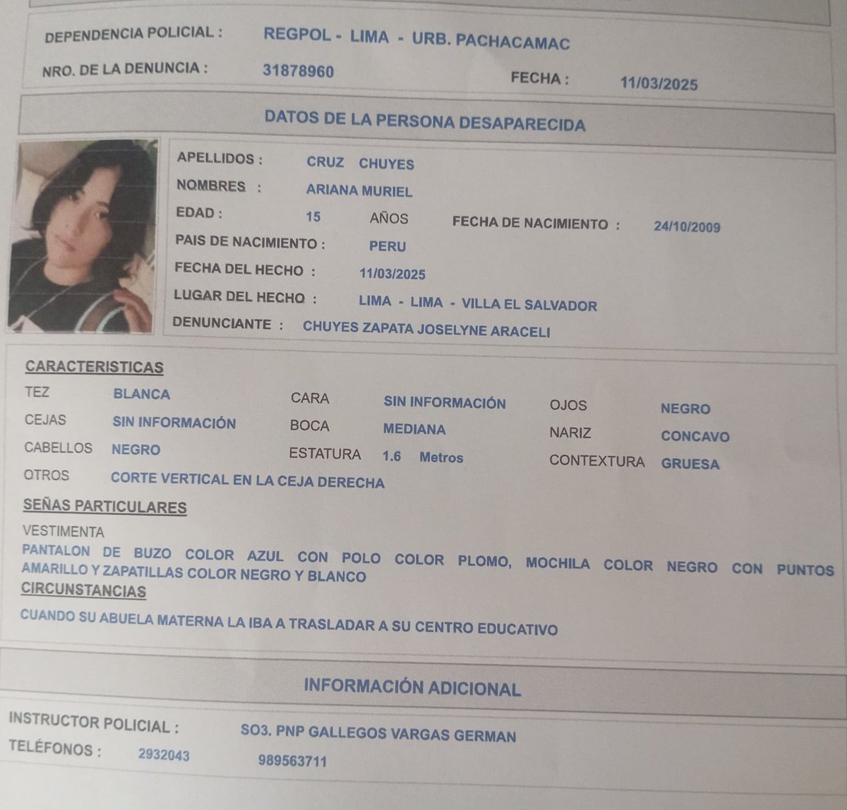 La hermana de un amigo crema de tribuna esta desaparecida. Haber si ayudamos a compartir la información: "Hoy por la mañana mi hermana ha desaparecido y si me podrían ayudar a localizarla toda información al siguiente número 903231466"
(Número de su hermano Juan)