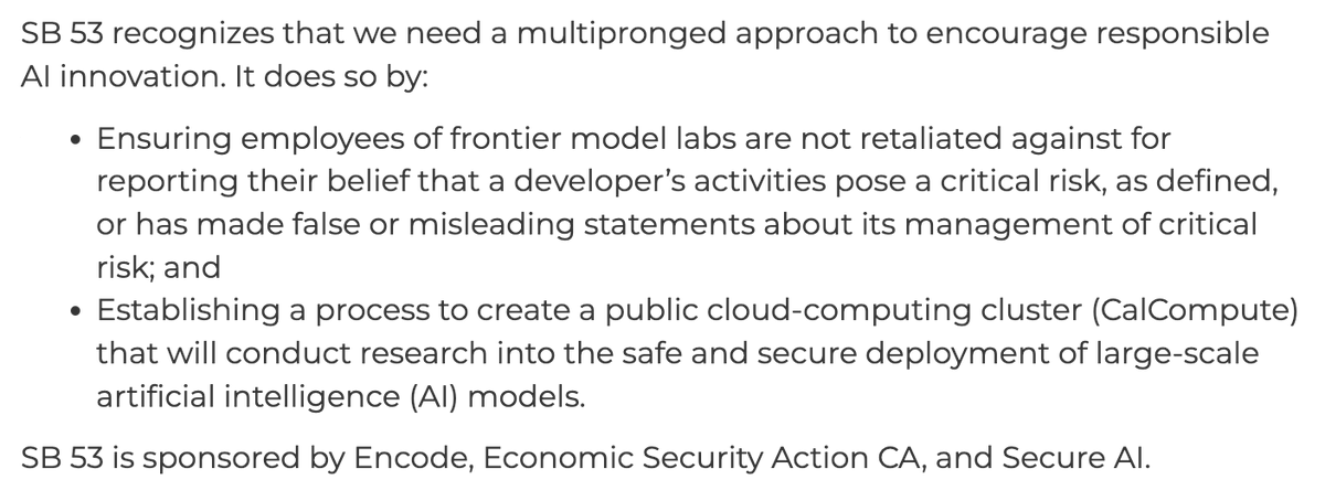 California must lead the way on AI and do it responsibly.

🚨 We’re sponsoring SB 53, a new bill that gives AI lab employees a voice and proposes public compute for researchers and startups.