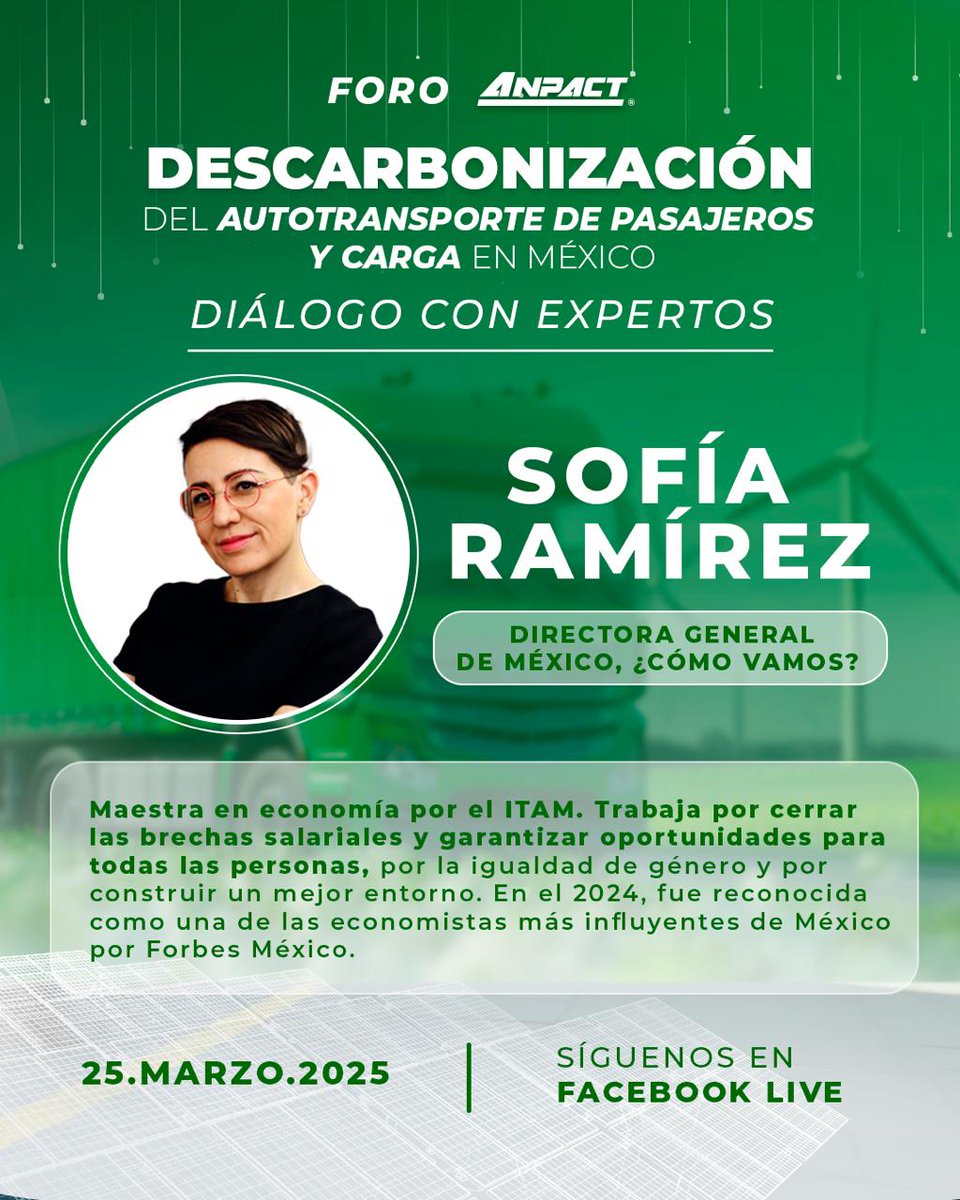 Anpact's tweet photo. Acompáñanos el próximo 25 de marzo en el #ForoANPACT: Descarbonización del autotransporte de pasajeros y carga en México, donde contaremos con la participación de @Sofia_RamirezA, Directora General de @MexicoComoVamos.
¡Aparta la fecha!
Registro: https://t.co/Wh5WUilaWG
#Descarbonización #Sustentabilidad #MedioAmbiente #ESG @RogelioArzate_ @alexosorioc