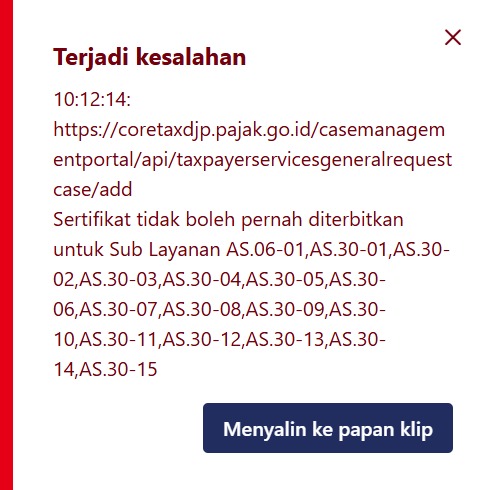 WilsonIntan's tweet photo. @kring_pajak ini ada kendala pada saat kita ingin menerbitkan Suket PP 55 melalui coretax. Itu karena apa ya? SPT Tahunan Badan 2 tahun terakhir sudah dilaporkan dan omset tahunan masih dibawah 4.8M. PT Perorangan ini dibuat di tahun 2022 dan seharusnya di 2025 masih berlaku. https://t.co/lt3KnSoFJm