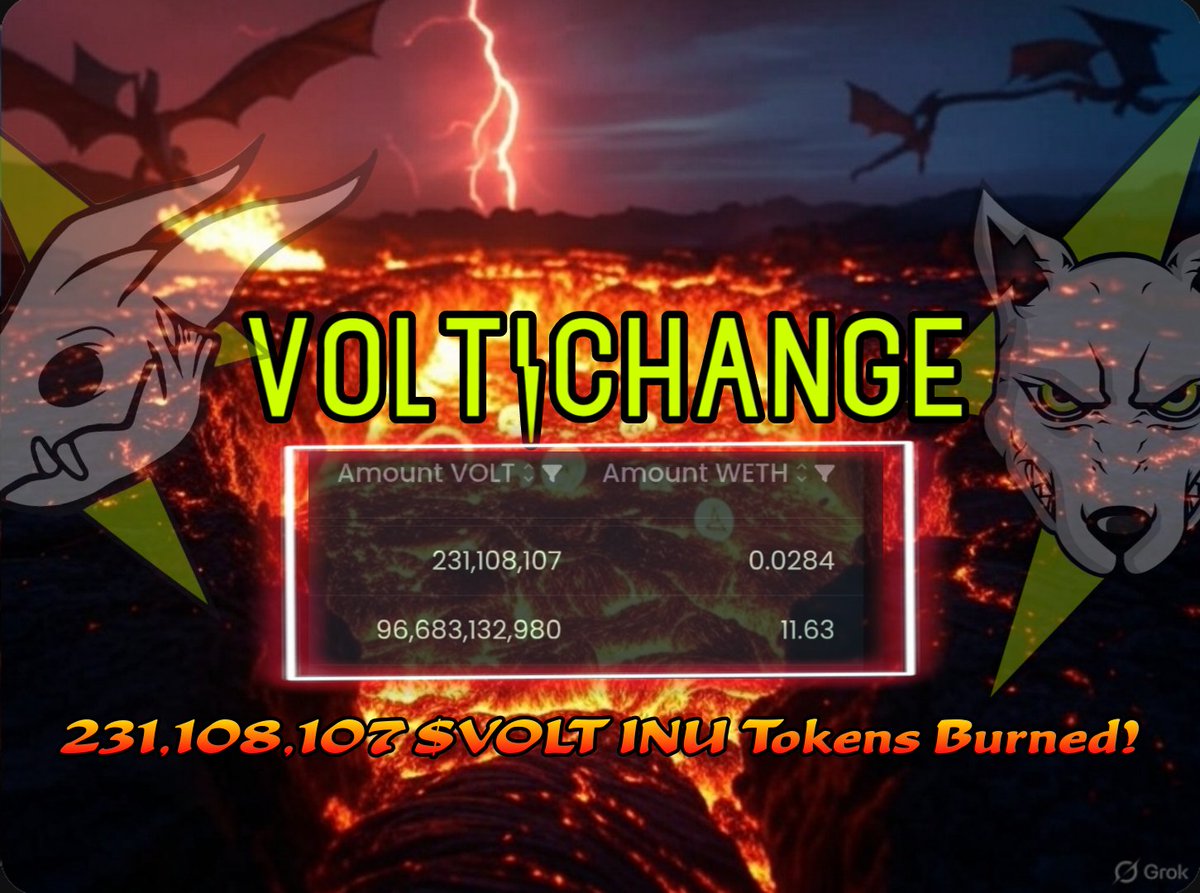 🗣 Somebody Bought 11.63 $ETH Almost 100,000,000,000 Billion $VOLT INU Tokens on Voltichange DEX Today -immediately BURNING Over 231 MILLION $VOLT INU Tokens to the Burn Address Forever🔥⚡️🫡