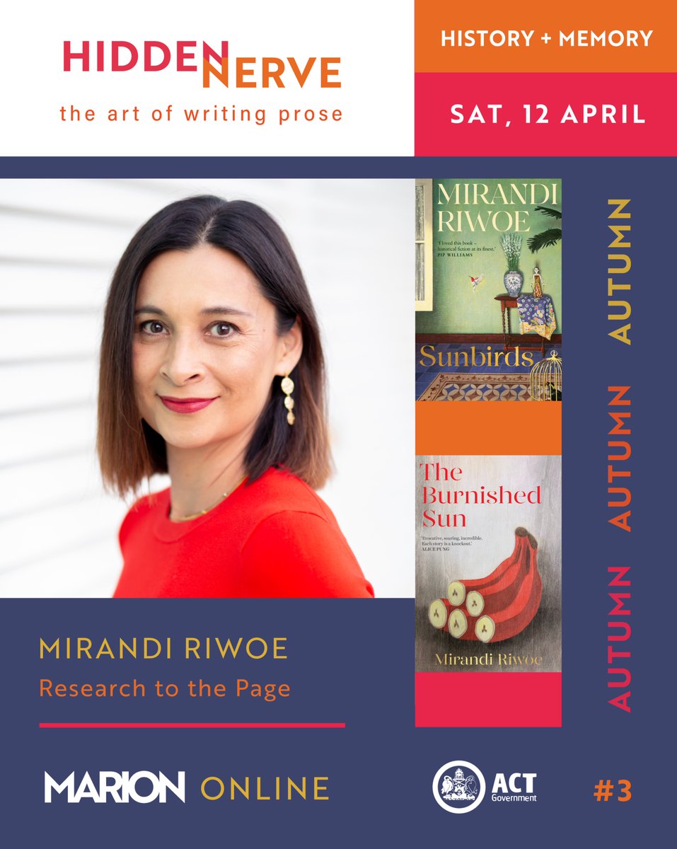 Join award-winning author Mirandi Riwoe, for a prose development program like no other—exploring history, memory, and place.

Mirandi's session will explore Research to the Page.

Refine your craft—sign up for HIDDEN NERVE now!
marion.ink/hidden-nerve-2…
<a href="/m_riwoe/">Mirandi</a> @artsACT1