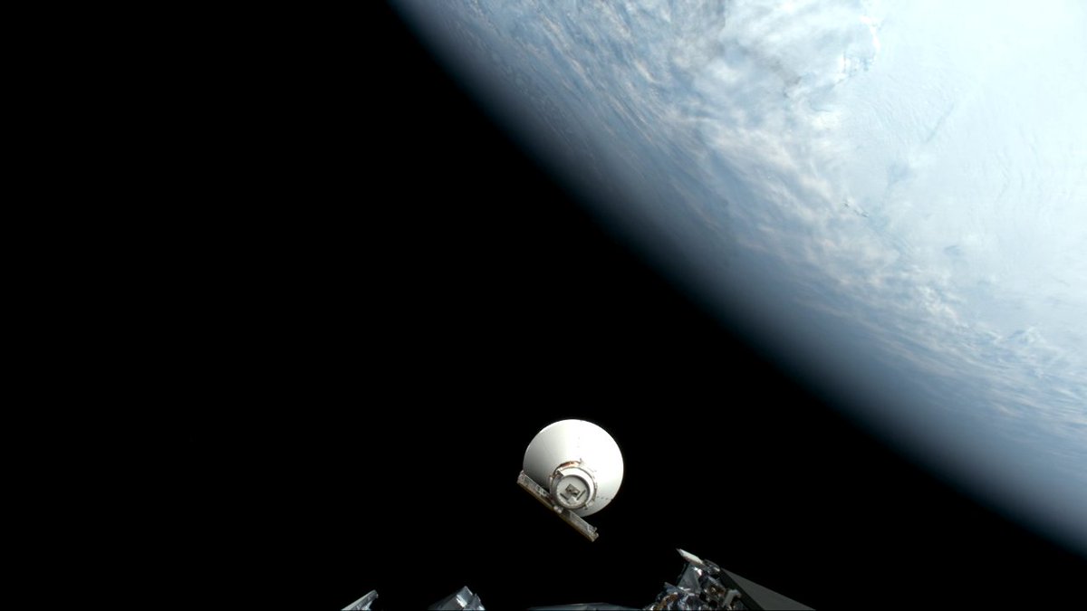 View of <a href="/NASA/">NASA</a>'s SPHEREx and Earth shortly after deployment