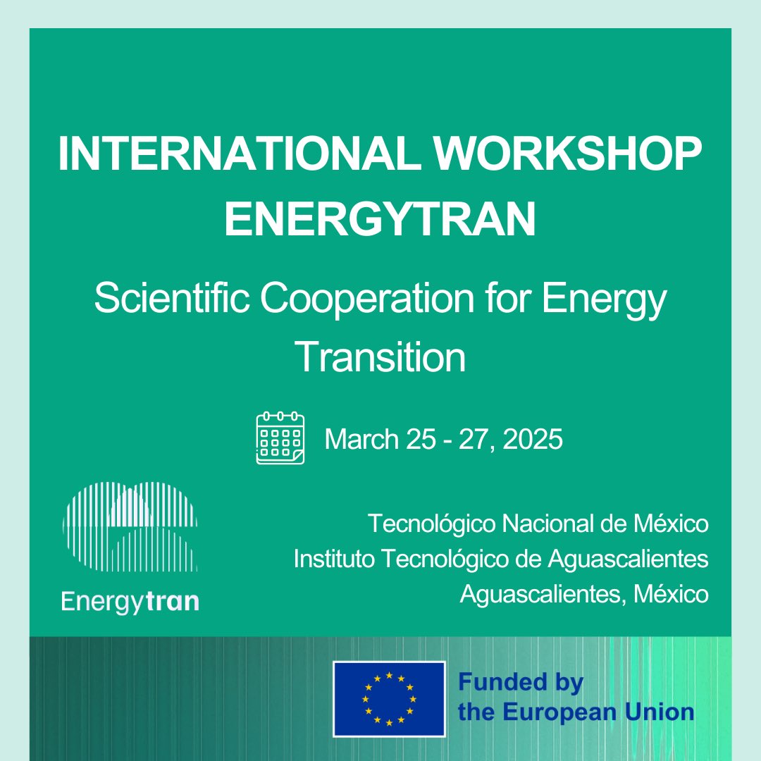 🌍🔋 ¡Inscríbete al International Energytran Workshop! 🔋🌍

📅 25 - 27 de marzo, 2025
📍 TecNM – IT Aguascalientes
💻 Presencial (cupo limitado) y en línea

🔬 Cursos, conferencias y mesas redondas sobre transición energética. 🚀⚡

📝 Regístrate aquí 👉 forms.office.com/e/yKVSzWSnhR