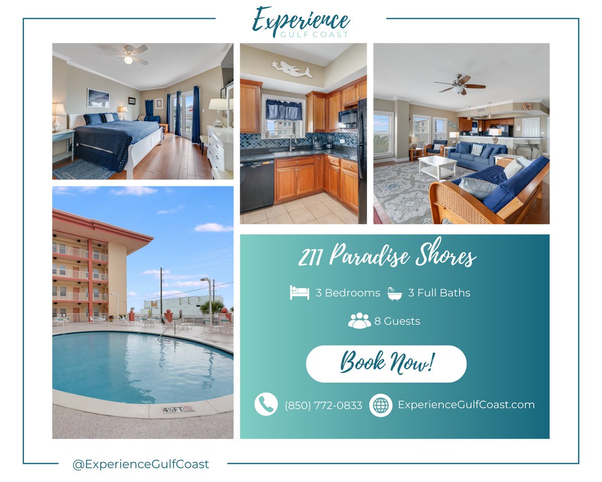 GCBeachfronts's tweet photo. 🌴 Escape to Paradise Shores 211! 🌊✨

This 3BR | 3BA condo in Mexico Beach offers:
🏖 Gulf views from your private balcony
🛏 Luxe master suite
🍳 Fully equipped kitchen
🏊 Resort-style pool &amp; hot tub

Book now! 🔗 https://t.co/2ECodjNovB

#MexicoBeachFL #BeachfrontLiving https://t.co/DcrumdiMLf
