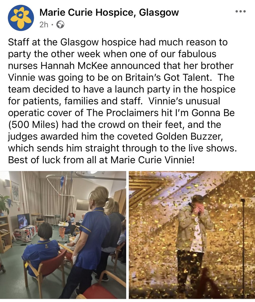 Vinnie McKee (@vinniemckeeuk) on Twitter photo This is amazing ❤️. What an incredible job <a href="/MarieCurieSCO/">Marie Curie Scotland</a> <a href="/mariecurieuk/">Marie Curie</a> does. I’m so glad I got to put smiles on the faces of the staff and patients. I cannot wait to go in the coming weeks to thank them all in person for their support and to sing for them ❤️. This is amazing ❤️. What an incredible job <a href="/MarieCurieSCO/">Marie Curie Scotland</a> <a href="/mariecurieuk/">Marie Curie</a> does. I’m so glad I got to put smiles on the faces of the staff and patients. I cannot wait to go in the coming weeks to thank them all in person for their support and to sing for them ❤️.