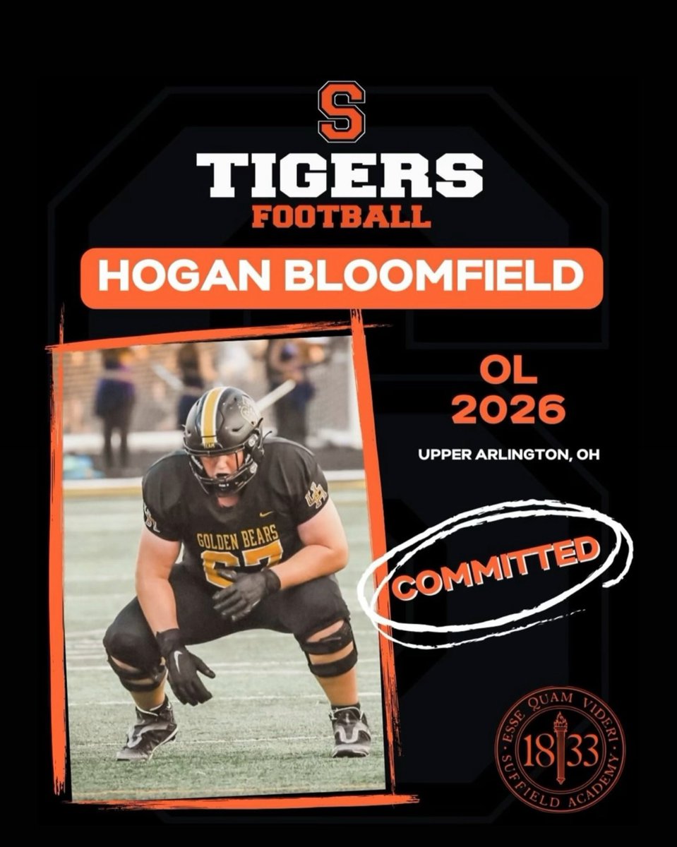 Hogan Bloomfield - 2026 - 6'6", 285 || OL (@bloomfieldhogan) on Twitter photo I am beyond excited to be joining <a href="/SATigerFootball/">Suffield Academy Football</a> for a Post graduate year and reclassifying to 2026. Excited to get to work with <a href="/Coach_Sets/">Coach Chris Setian</a> and the rest of the Suffield AcademyTigers! I am beyond excited to be joining <a href="/SATigerFootball/">Suffield Academy Football</a> for a Post graduate year and reclassifying to 2026. Excited to get to work with <a href="/Coach_Sets/">Coach Chris Setian</a> and the rest of the Suffield AcademyTigers!