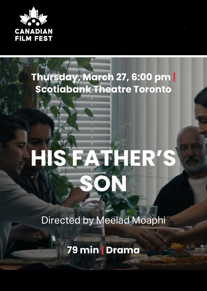 Alireza Shojaei (@alirezash0jaei) on Twitter photo Proud to say our film His Father’s Son is an official selection at the <a href="/CanFilmFest/">Canadian Film Fest</a> this year. Playing at Scotiabank theatre this March 27th at 6pm.
filmfreeway.com/CanadianFilmFe… Proud to say our film His Father’s Son is an official selection at the <a href="/CanFilmFest/">Canadian Film Fest</a> this year. Playing at Scotiabank theatre this March 27th at 6pm.
filmfreeway.com/CanadianFilmFe…