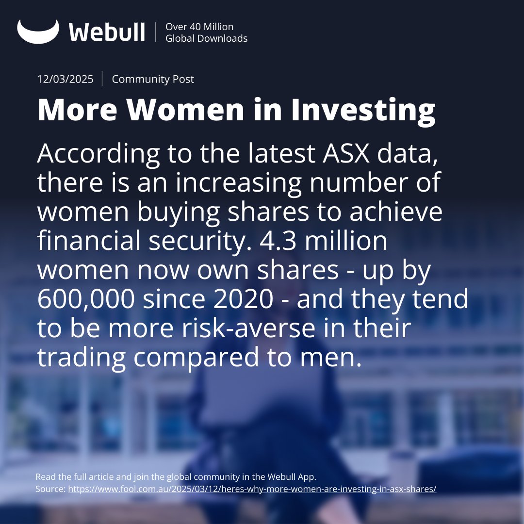 We are seeing a significant increase in women investors over the past few years. 📈

Find out why in the latest Webull Community post! 🐃