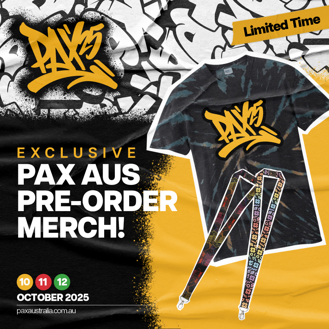 Own no shirts, but love PAX? Need something to wear to a wedding or another special occasion? Do we have the solution for you!
🚨 EXCLUSIVE PAX AUS PRE-ORDER MERCH IS BACK! 🚨*

When you purchase your badges, get ready to grab some exclusive PAX Aus pre-order merch, available