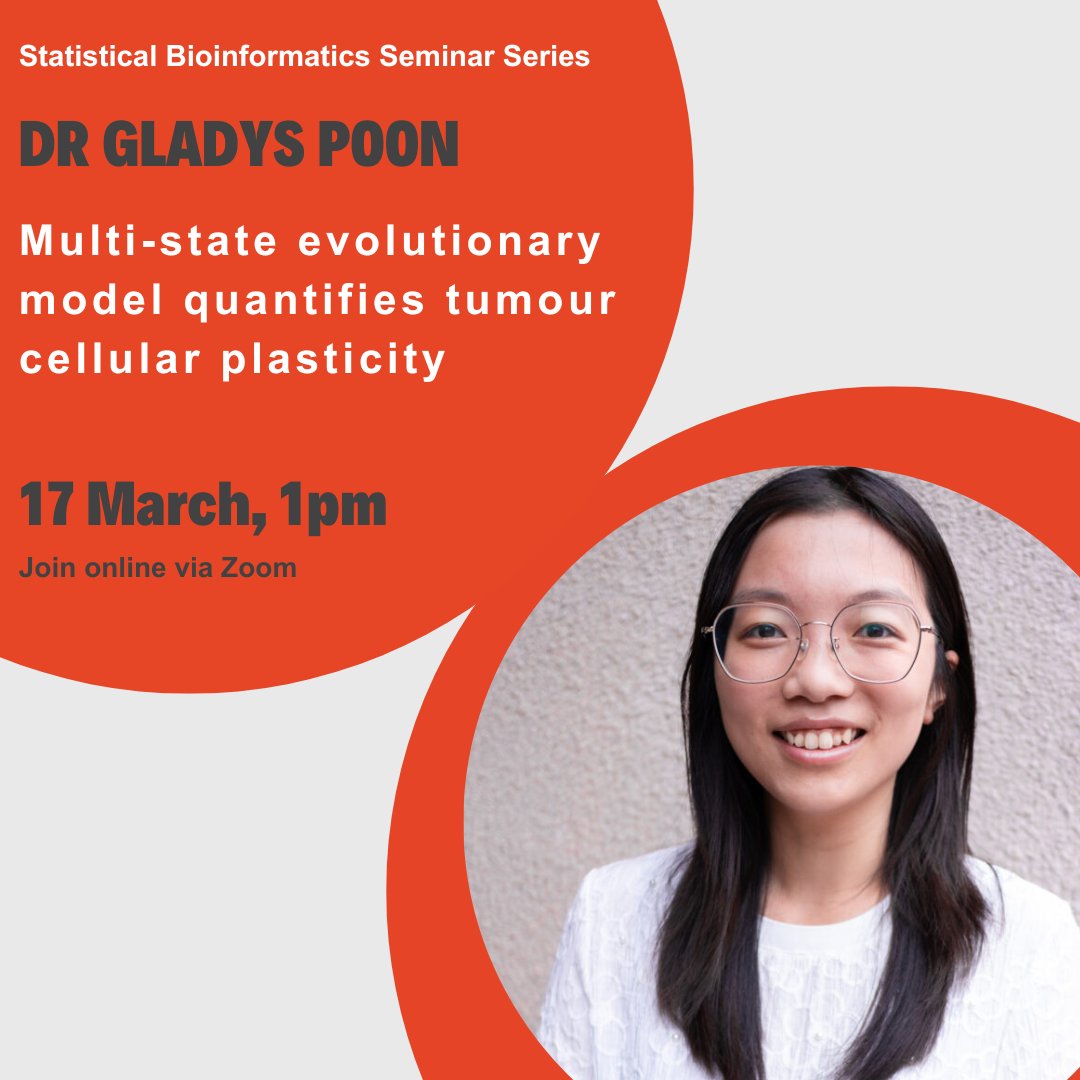 Sydney Precision Data Science Centre (@sydneybioinfo) on Twitter photo Join us next Monday for a talk by <a href="/gladyspoon1/">gladyspoon</a> from <a href="/HKUniversity/">The University of Hong Kong</a>! 🌟
🧬Multi-state evolutionary model quantifies tumour cellular plasticity
⏱️17 March, 1pm (AEST)
🔗bit.ly/4hZLxiR Join us next Monday for a talk by <a href="/gladyspoon1/">gladyspoon</a> from <a href="/HKUniversity/">The University of Hong Kong</a>! 🌟
🧬Multi-state evolutionary model quantifies tumour cellular plasticity
⏱️17 March, 1pm (AEST)
🔗bit.ly/4hZLxiR