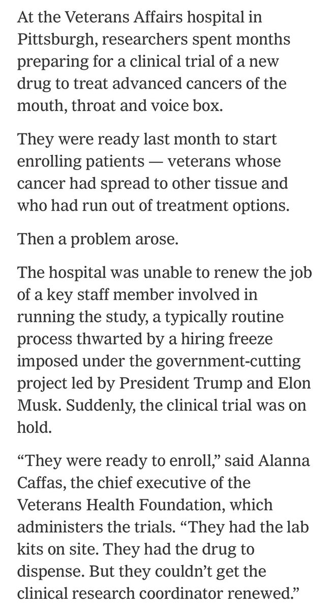 DOGE fired employees who were working on a clinical trial at the VA to treat cancers of the mouth, throat and voice box. The trial is now on hold as the patients run out of time.