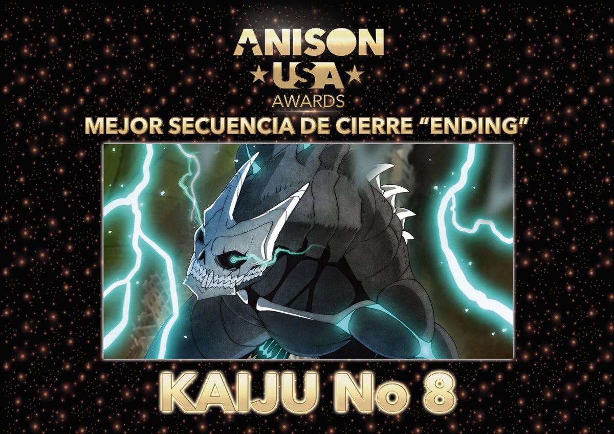 ANISON USA AWARDS 
Tenemos el honor de presentar al:
Mejor tema secuencia de cierre "Ending " 2025

KAIJU No. 8

Muchas Felicidades!
#anisonusa #kaijuno8
@kaijuno8_pr <a href="/omarvoiceo/">Omar Sánchez</a> @aru_corona2244