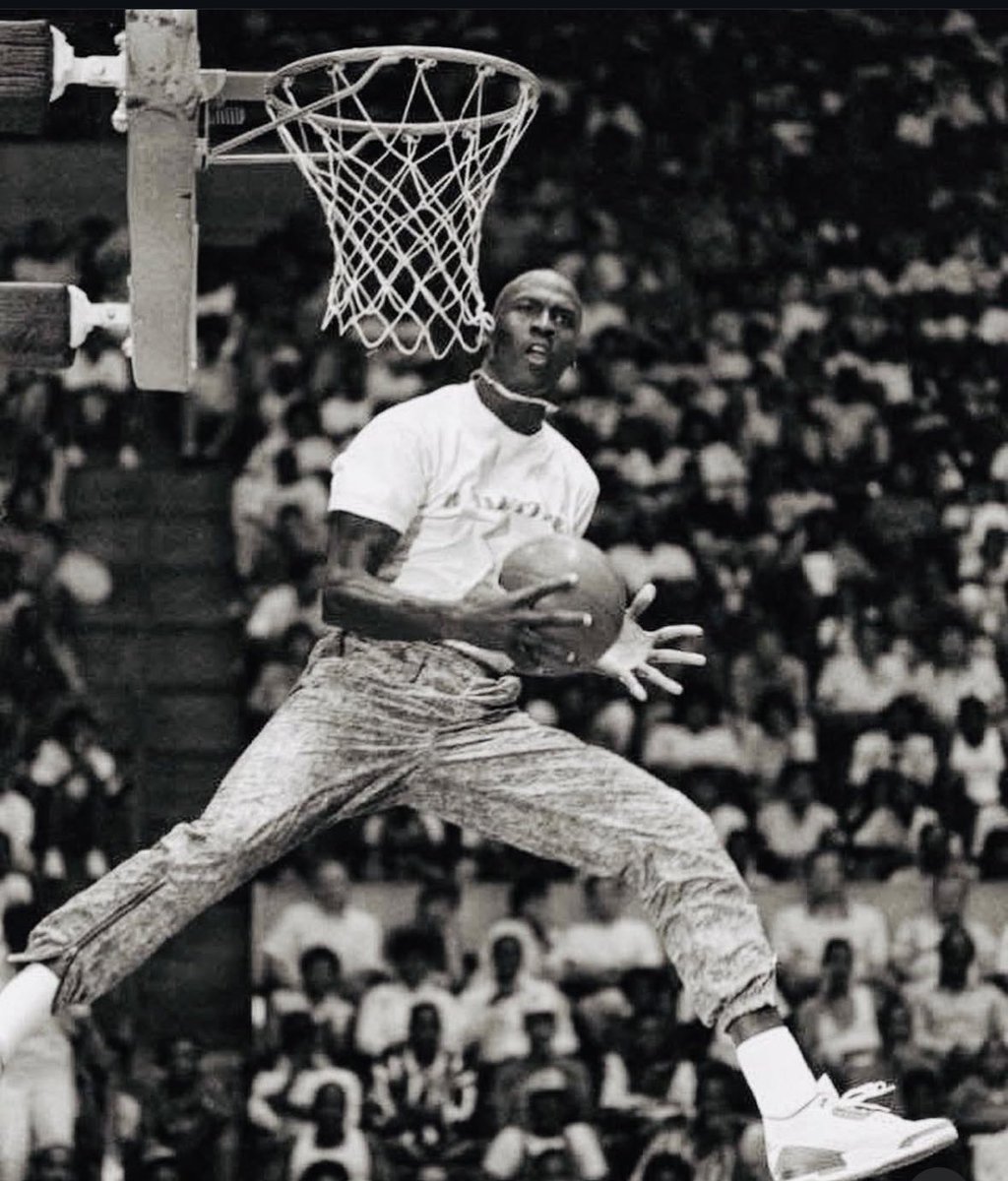 This man has on jeans and Jordan's doing this 👀👀

“Just found out the reason he was dressed like this was because he was an actual JUDGE at this dunk contest!
It was held in South Carolina, and one of the contestants start doing too much talking and MJ got some shoes from a