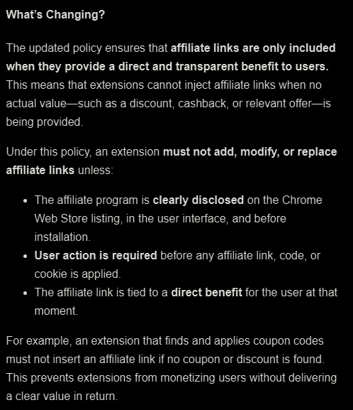 srnyx's tweet photo. 🤣 "an extension that finds and applies coupon codes must not insert an affiliate link if no coupon or discount is found" https://t.co/Sk32Y0WL25