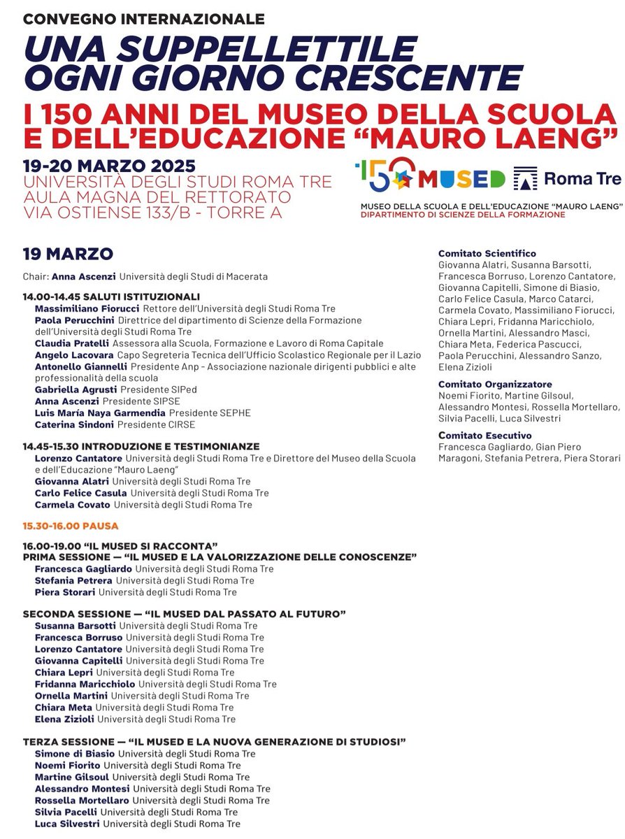 PablolvarezDom1's tweet image. Los días 19 y 20 de marzo de 2025 estaré participando como ponente en Coloquio Internacinal organizado con motivo del 150 aniversario fundacional del Museo de la Educación de la Universidad de Roma Tre (Italia). #mused