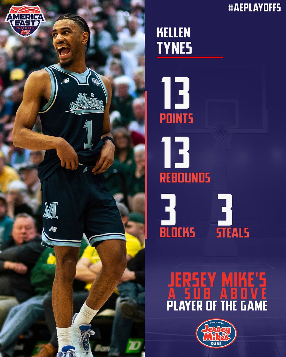 America East (@americaeast) on Twitter photo Kellen Tynes was ALL over the court on his way to being named <a href="/jerseymikes/">Jersey Mike's Subs</a> A Sub Above Player of the Game!
Tynes has <a href="/MaineMBB/">Maine Men’s Basketball</a> back in the championship for the first time since 2004! Kellen Tynes was ALL over the court on his way to being named <a href="/jerseymikes/">Jersey Mike's Subs</a> A Sub Above Player of the Game!
Tynes has <a href="/MaineMBB/">Maine Men’s Basketball</a> back in the championship for the first time since 2004!