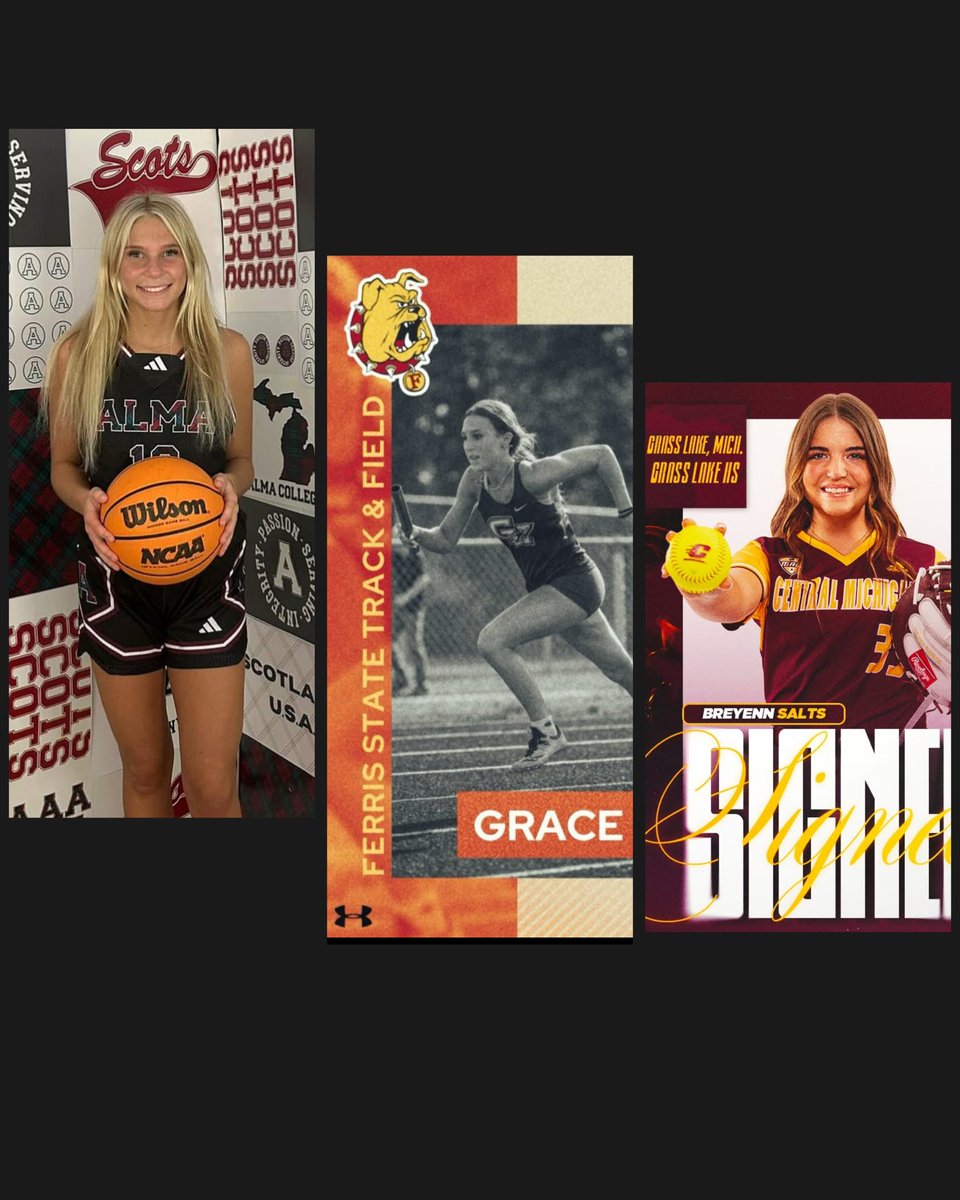 We want to take a moment to say “thank you” to our three seniors. They are a special group, and as they continue on, all three are moving on to the next level in THREE different sports. 
Kate Starkey Alma College Basketball, Grace Bullock Ferris State University Track, and