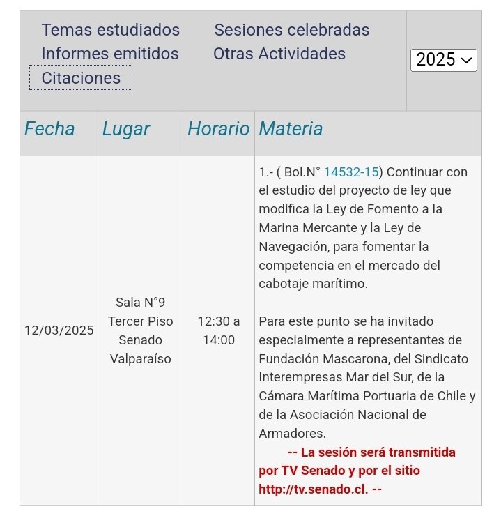 Mañana en la comisión del #trabajo y #PrevisiónSocial del <a href="/Senado_Chile/">Senado Chile</a>  vota 
proyecto de ley que modifica la Ley de Fomento a la Marina Mercante y la Ley de Navegación, para fomentar la competencia en el mercado del cabotaje marítimo.
La senadora Alejandra Sepúlveda 
<a href="/jacoloma/">Juan Antonio Coloma</a>