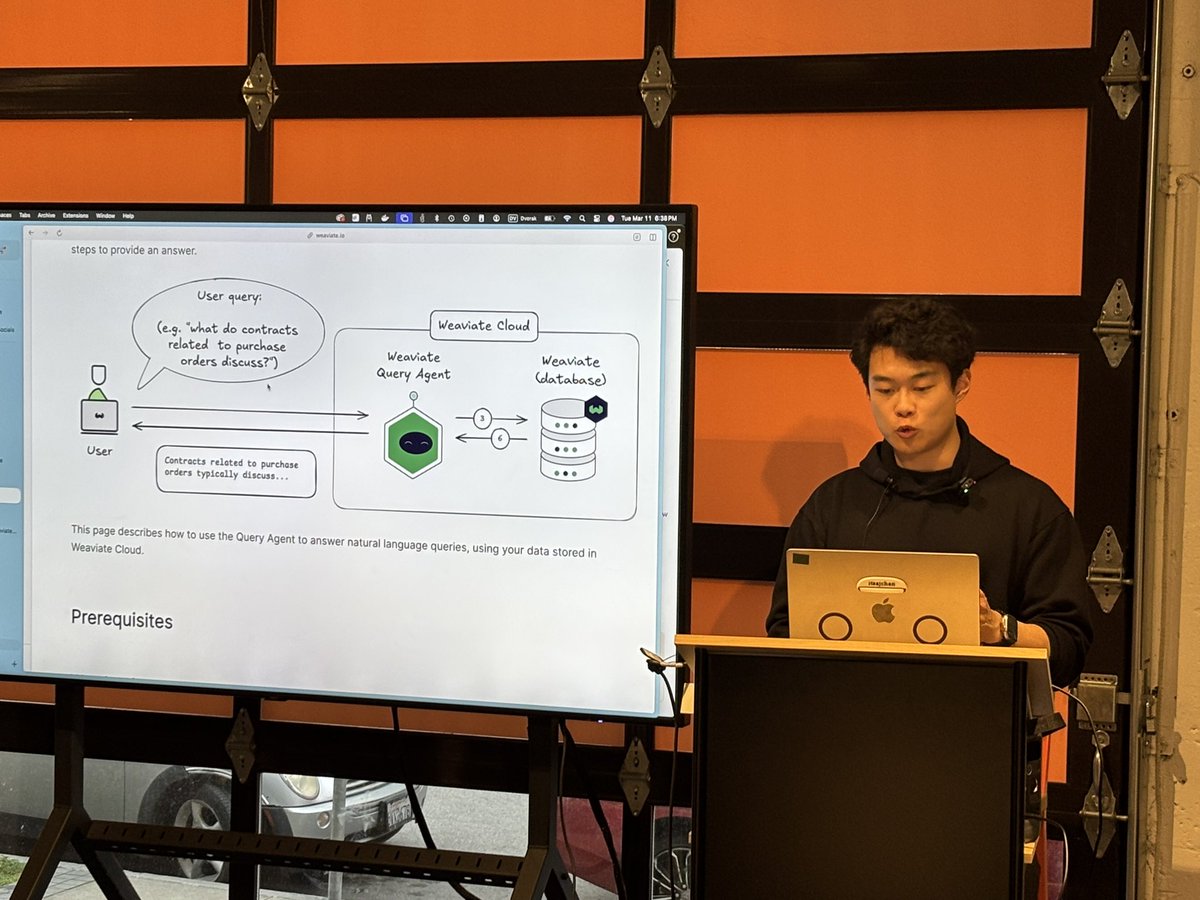 JohnWoodell's tweet image. A great talk covering vector search and query agents from @itsajchan at @Cloudflare HQ.