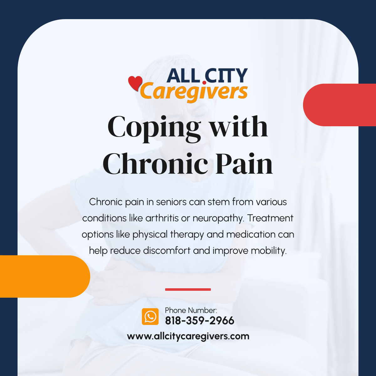 AllCityCareGive's tweet image. Chronic pain shouldn’t define your loved one’s life. With the right treatment options and therapies, they can live more comfortably and maintain their independence.

#SimiValleyCA #HomeCareServices #PainManagement