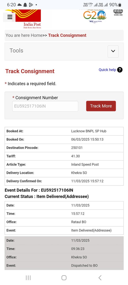 Sach_001_'s tweet image. &quot;@IndiaPostOffice My consignment EU592517106IN was marked as delivered yesterday, but I haven&apos;t received it. Could you please investigate and provide an update? #IndiaPost #ParcelIssue&quot;