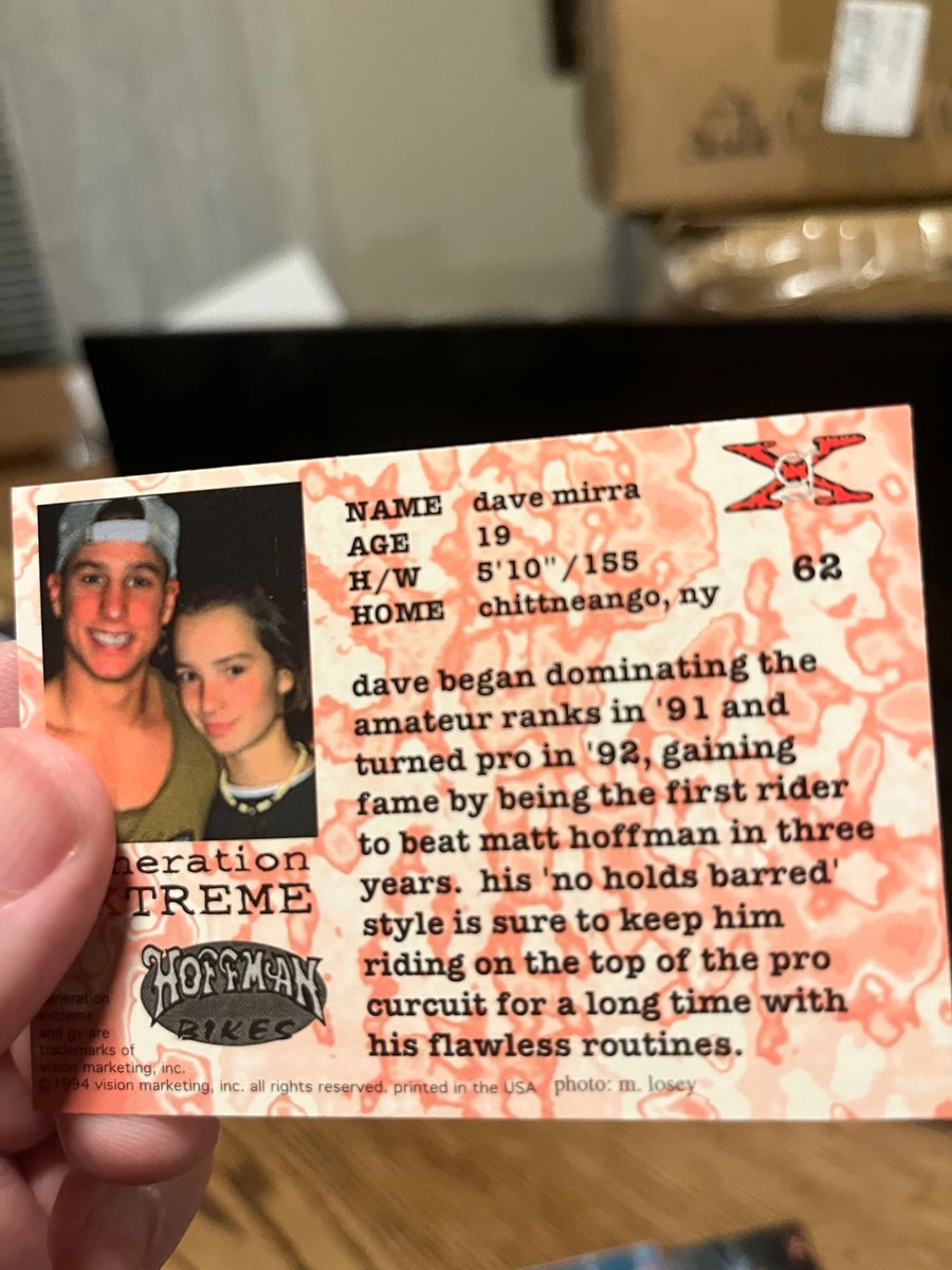 Pack of the day 3-11-25

1994 Vision Generation Extreme 

Another name athlete, Dave Mirra!