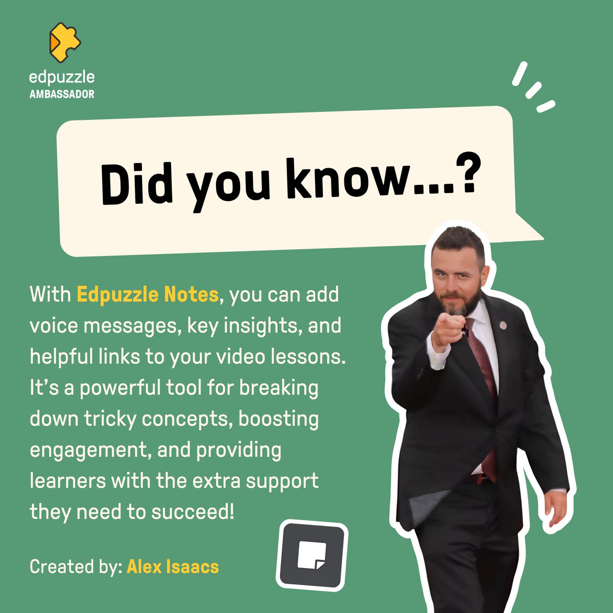 🤔 What's one of my top <a href="/edpuzzle/">Edpuzzle</a> integrations? The Notes tool! With this feature, you can add tips, key insights, and even voice notes + clickable links directly to your videos. It's perfect for creating accessible, engaging content for all learners!

#EdpuzzleAmbassador #EdTech