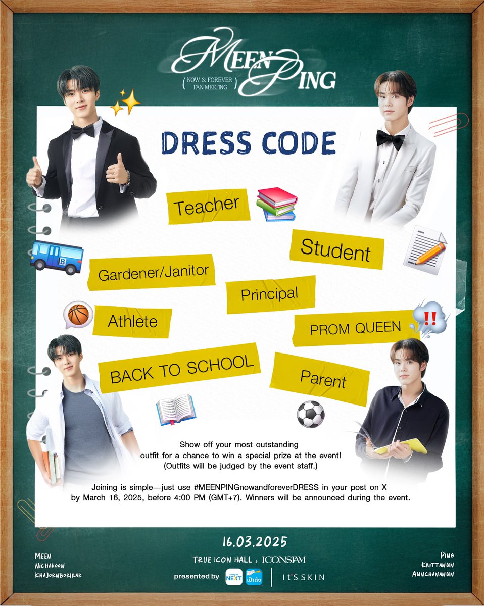 MchoiceTH's tweet image. ประกาศ Dress Code สำหรับงาน ‘MEENPING’ NOW &amp;amp; FOREVER FAN MEETING 

พร้อมกติกาพิเศษ !
ร่วมสนุกลุ้นรับรางวัลพิเศษภายในงานง่าย ๆ เพียง Post รูปชุดที่แต่งมาพร้อมติด #MEENPINGnowandforeverDRESS ใน X ในวันที่ 16 มีนาคม ก่อนเวลา 16:00 น.

#MEENPINGnowandforever
#MchoiceArtist
#MchoiceTH