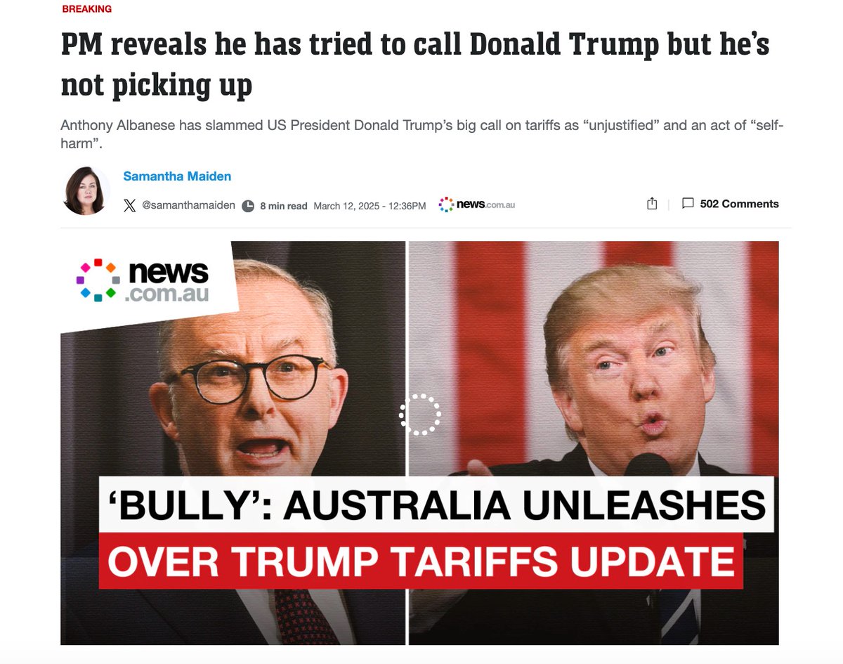 KobieThatcher's tweet image. President Trump is refusing to take Albo&apos;s calls.

Trump&apos;s not stupid. There&apos;s no doubt he&apos;s aware of what kind of weak leftie idiots he&apos;s dealing with in this Australian government.

FAFO.