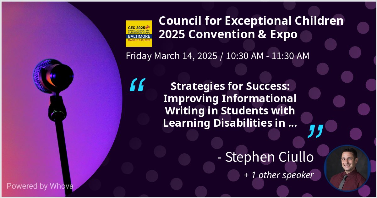 StephenCiullo's tweet image. If you are at #CEC2025 in Baltimore, stop by Friday to chat with me and ⁦@alysonacollins⁩ about evidence based interventions to boost students’ writing outcomes 🙌🏻