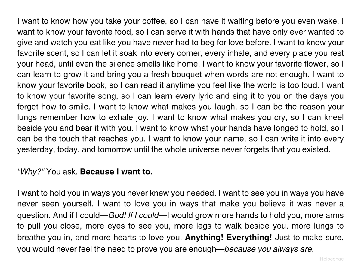 holocenae's tweet image. So, let me love you in ways that make you believe it was never a question.