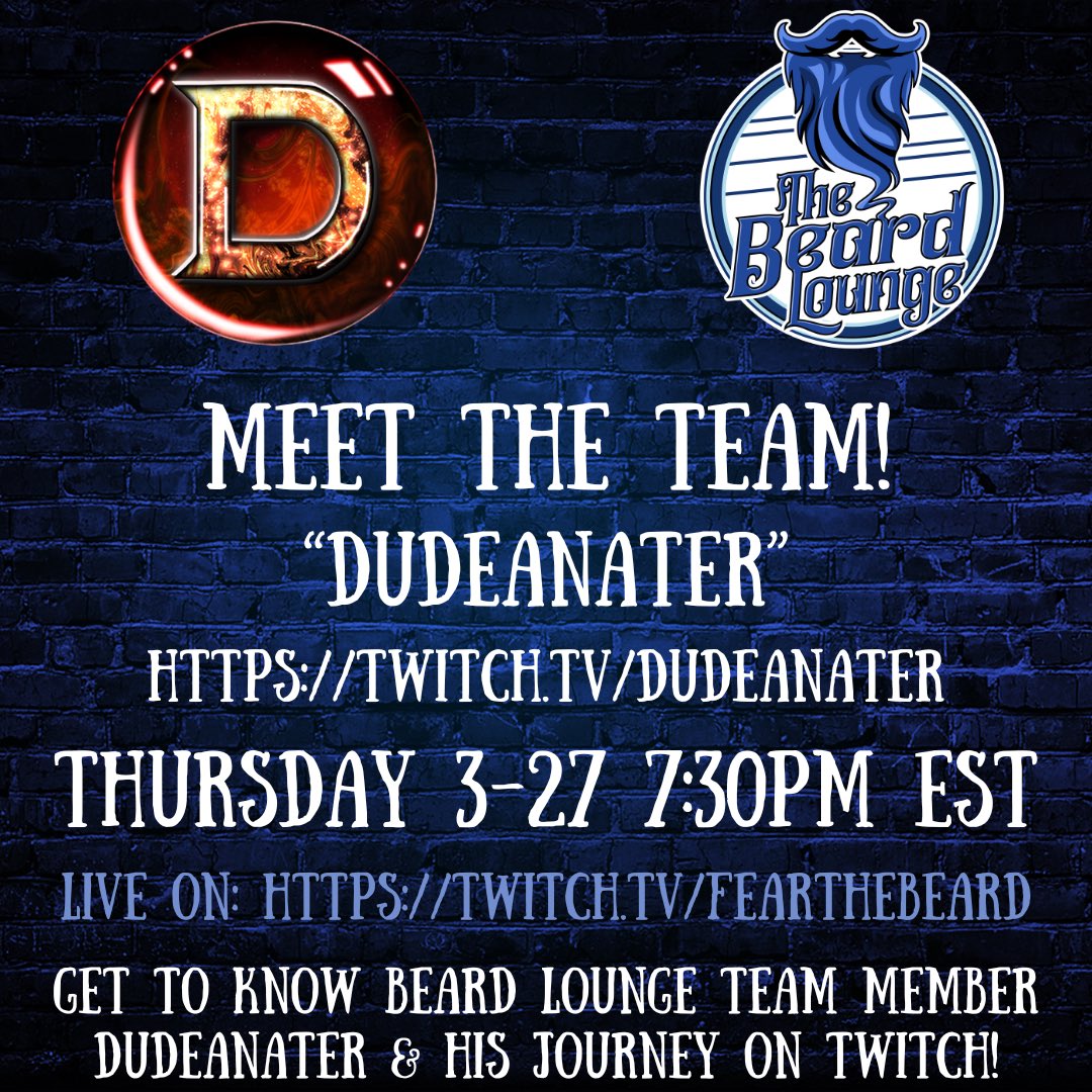 📣 **This Thursday on the “Meet The Team” stream on Twitch!**  

➡️This weekly series will feature streamers from **The Beard Lounge** as we chat and dive deeper into their journeys. It’s your chance to get to know these amazing streamers better and hear their stories!🤘🏽

➡️I
