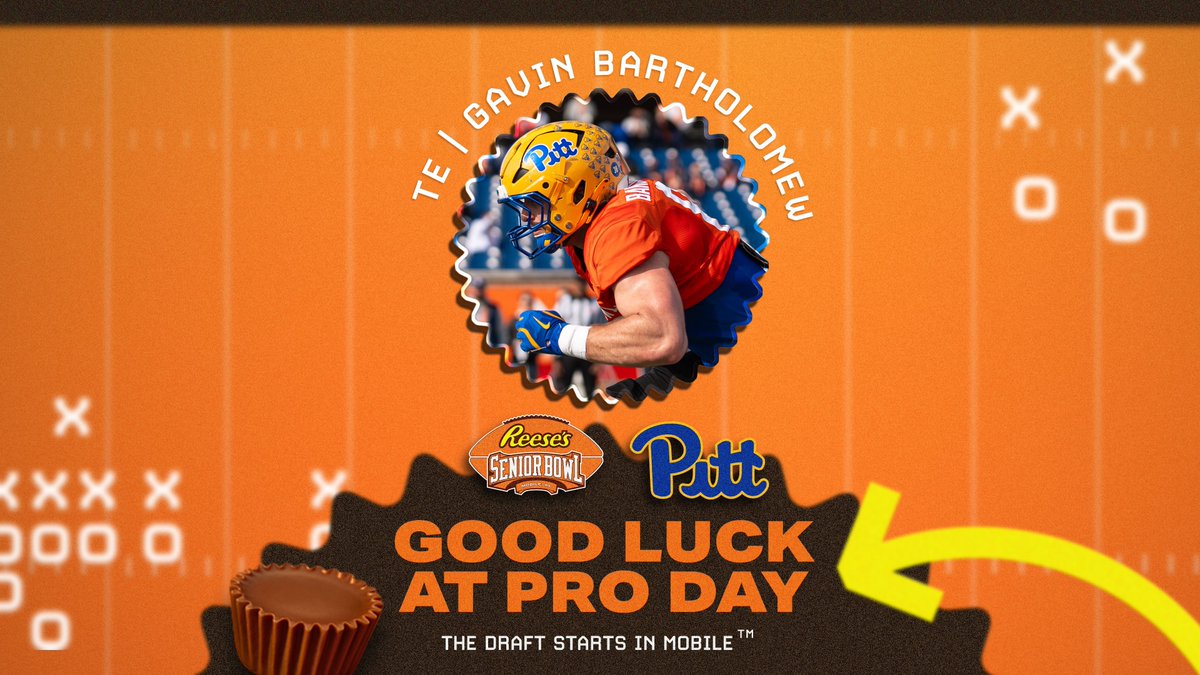 Reese's Senior Bowl (@seniorbowl) on Twitter photo Gavin Bartholomew expected to compete today at <a href="/Pitt_FB/">Pitt Football</a> Pro Day! 🟡🔵
Good luck, <a href="/GavinBartholom6/">Gavin Bartholomew</a> 💪
#thedraftstartsinMobile Gavin Bartholomew expected to compete today at <a href="/Pitt_FB/">Pitt Football</a> Pro Day! 🟡🔵
Good luck, <a href="/GavinBartholom6/">Gavin Bartholomew</a> 💪
#thedraftstartsinMobile