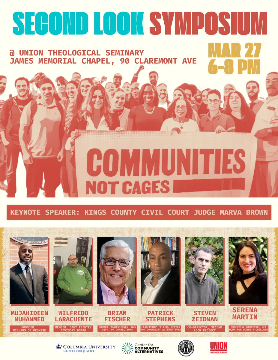TOMORROW: Join #CommunitiesNotCages for a Second Look Symposium at Union Theological Seminary. Hear from leaders who have been impacted by incarceration, legislators &amp; policy advocates on why it’s time to end racist and unjust sentencing laws. RSVP here: bit.ly/CNCMarch27