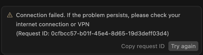 Willdent's tweet photo. @cursor_ai seeing this for past 30 minutes with no end in site!  Sent email to support. https://t.co/Fhcix0RNht