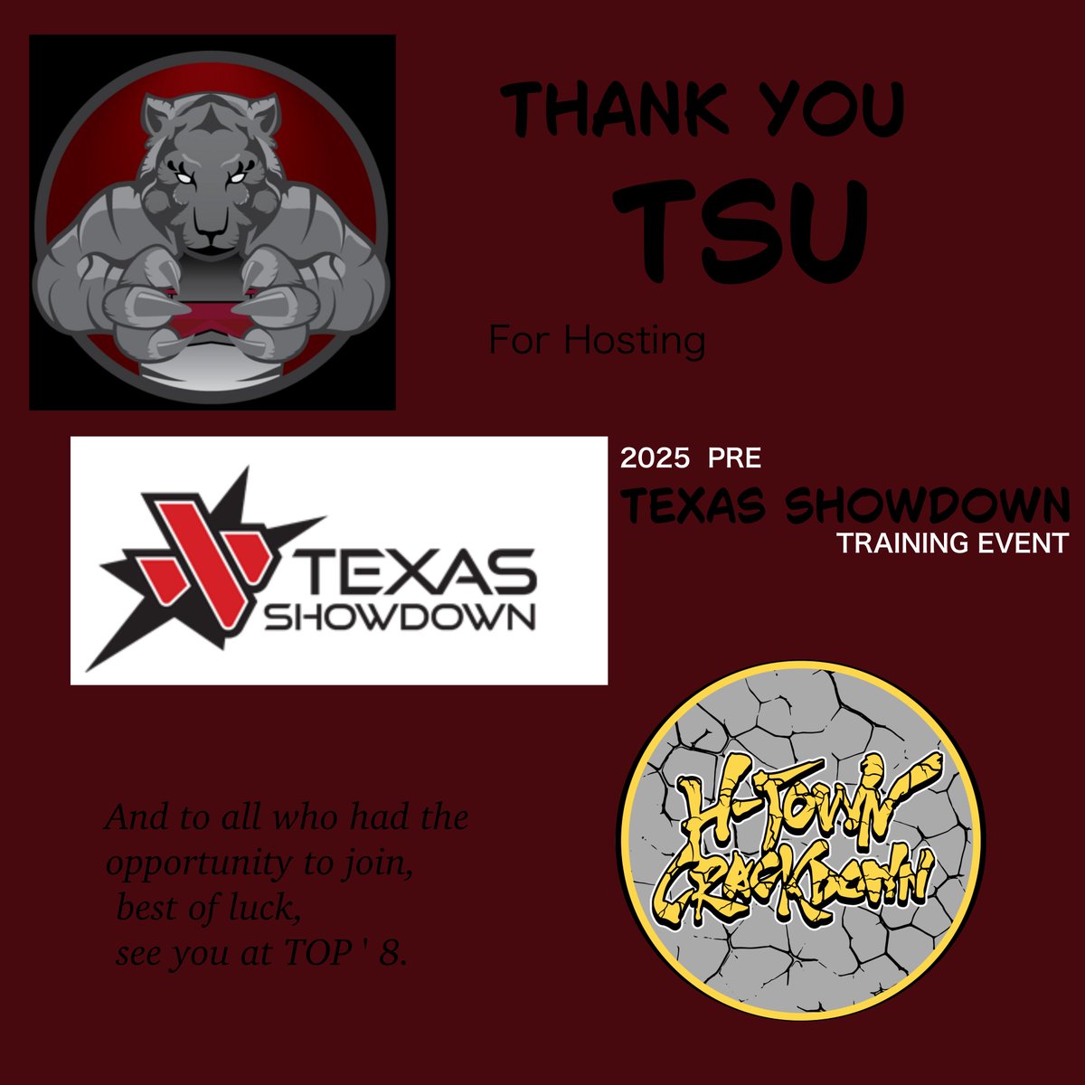 Candys_7th (@candys_7th) on Twitter photo Thank you <a href="/TigersUnitedTSU/">TSU Esports ๐
</a> for hosting the 2025 Pre <a href="/Texas_Showdown/">TEXAS SHOWDOWN</a> Training event. #TXS25 Thank you <a href="/TigersUnitedTSU/">TSU Esports ๐
</a> for hosting the 2025 Pre <a href="/Texas_Showdown/">TEXAS SHOWDOWN</a> Training event. #TXS25