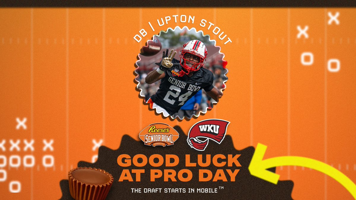 Reese's Senior Bowl (@seniorbowl) on Twitter photo Upton Stout expected to compete today at <a href="/WKUFootball/">WKU Football</a> Pro Day!
Good luck, <a href="/upton_5tout/">Upton Stout₅🦅</a> 💪
#thedraftstartsinMobile Upton Stout expected to compete today at <a href="/WKUFootball/">WKU Football</a> Pro Day!
Good luck, <a href="/upton_5tout/">Upton Stout₅🦅</a> 💪
#thedraftstartsinMobile