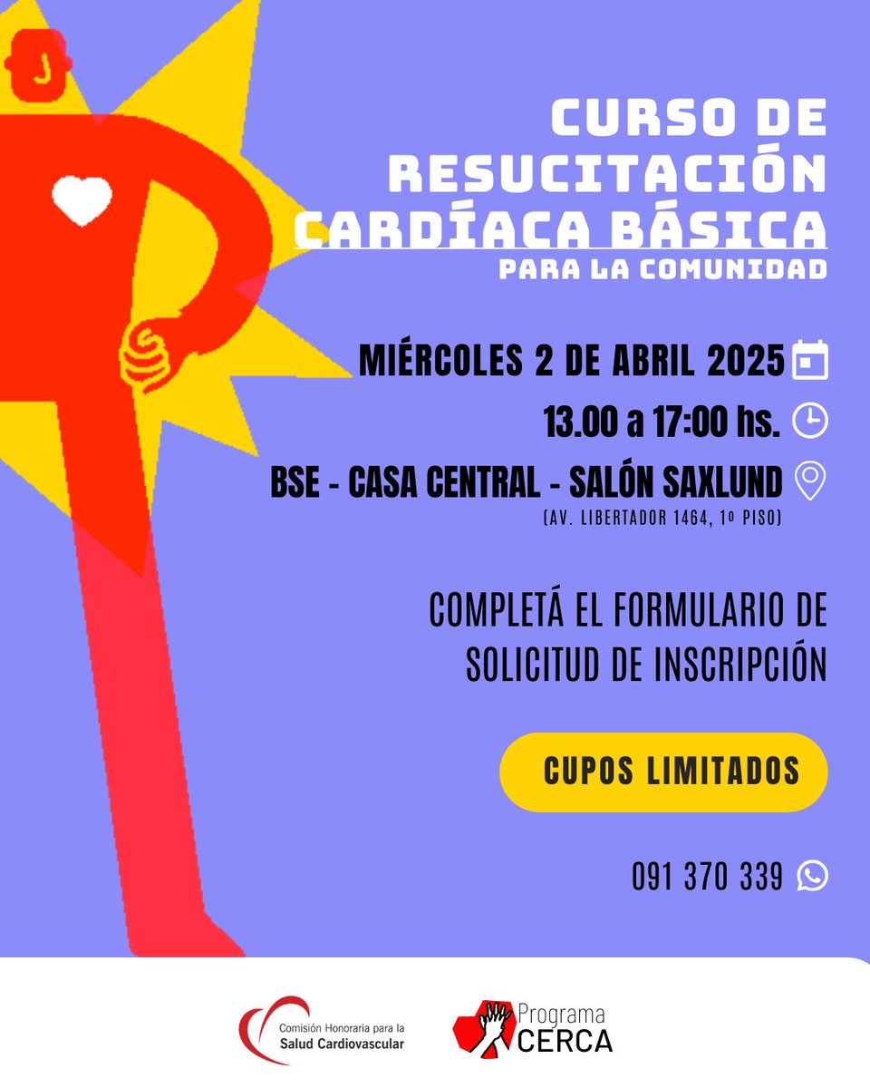 CURSO DE RCB - Inscripción gratuita
📣Te invitamos a sumarte a nuestro próximo curso:

📆miércoles 2 de abril de 2025
⏰13 a 17 hs
📍Casa Central - Salón Saxlund - <a href="/bseuruguay/">BSE</a> 
       (Av. Libertador 1464, 1º piso)

📝Formulario de inscripción: forms.gle/sX29SBSAQ83czF…